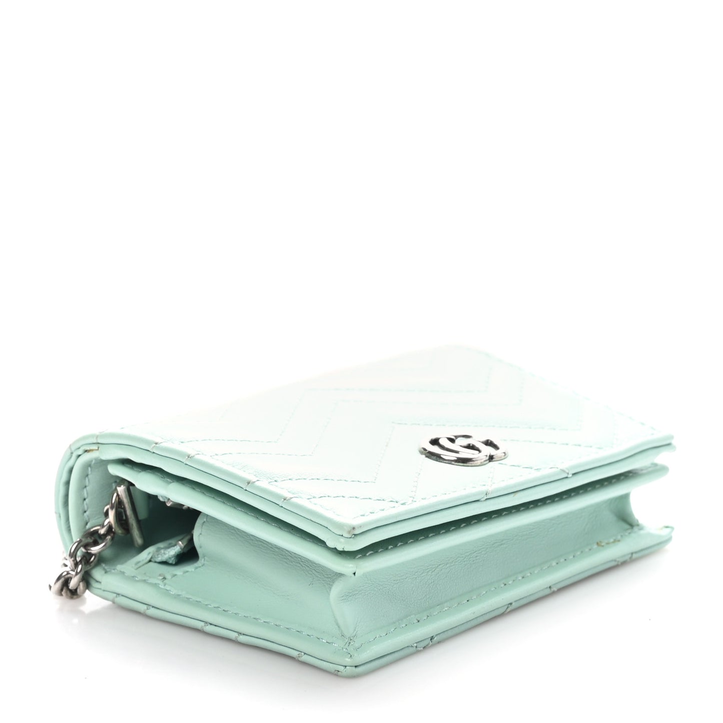 Calfskin Matelasse GG Marmont Mini Wallet On Chain Water Green