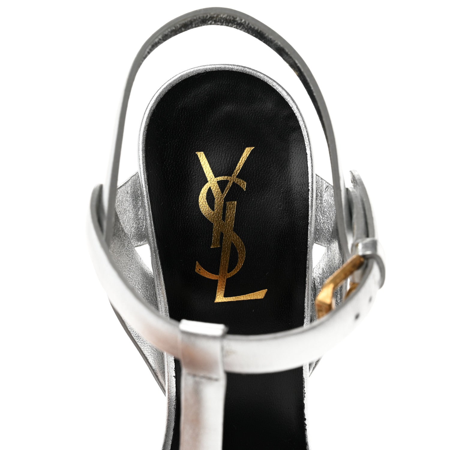 Saint Laurent Metallic Calfskin Tribute 105 Platform Sandals 37 Silver 7 of 7