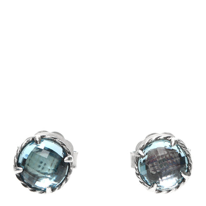 David Yurman Sterling Silver Blue Topaz 8mm Chatelaine Earrings 1 of 5