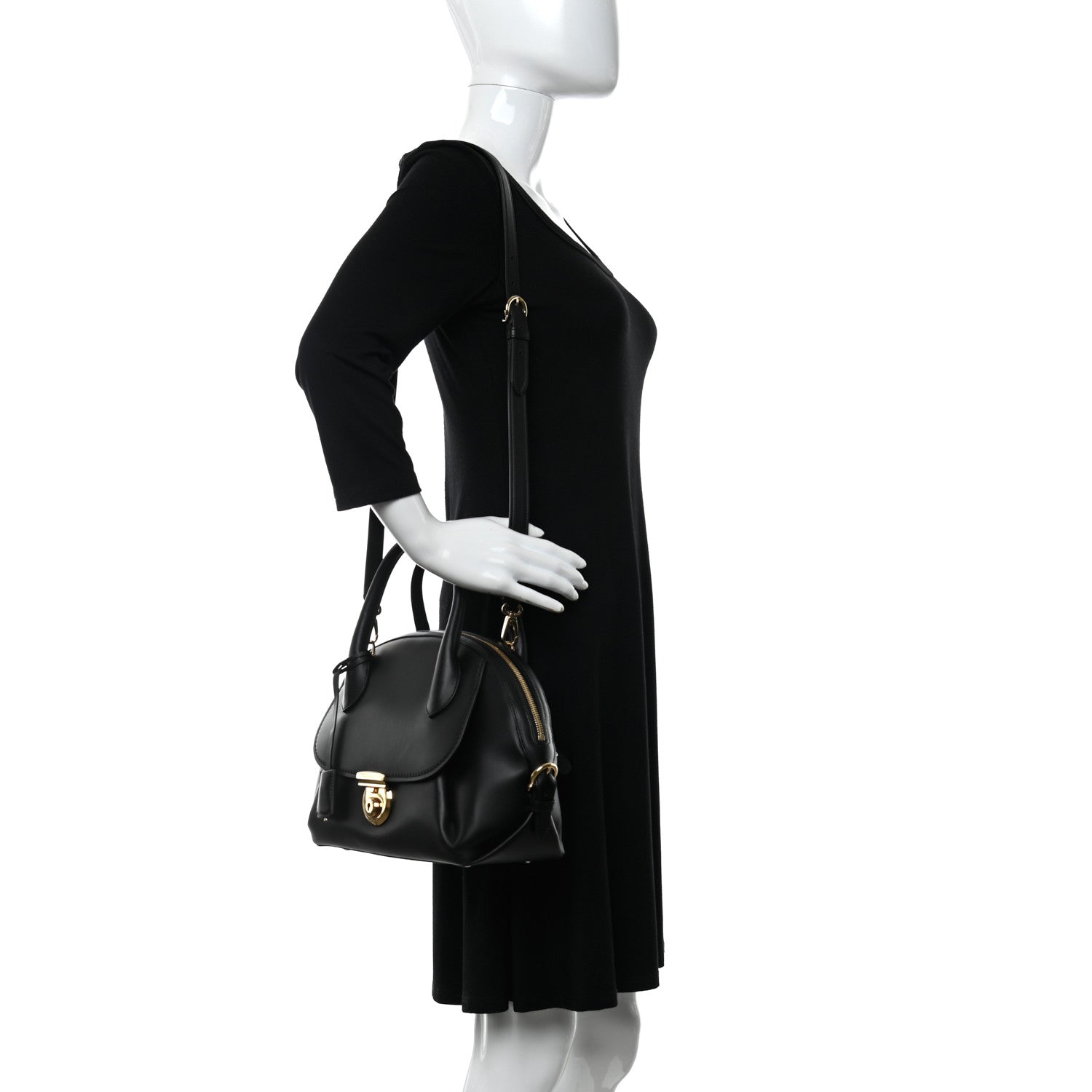Salvatore Ferragamo Calfskin Fiamma Bag Black 2 of 10