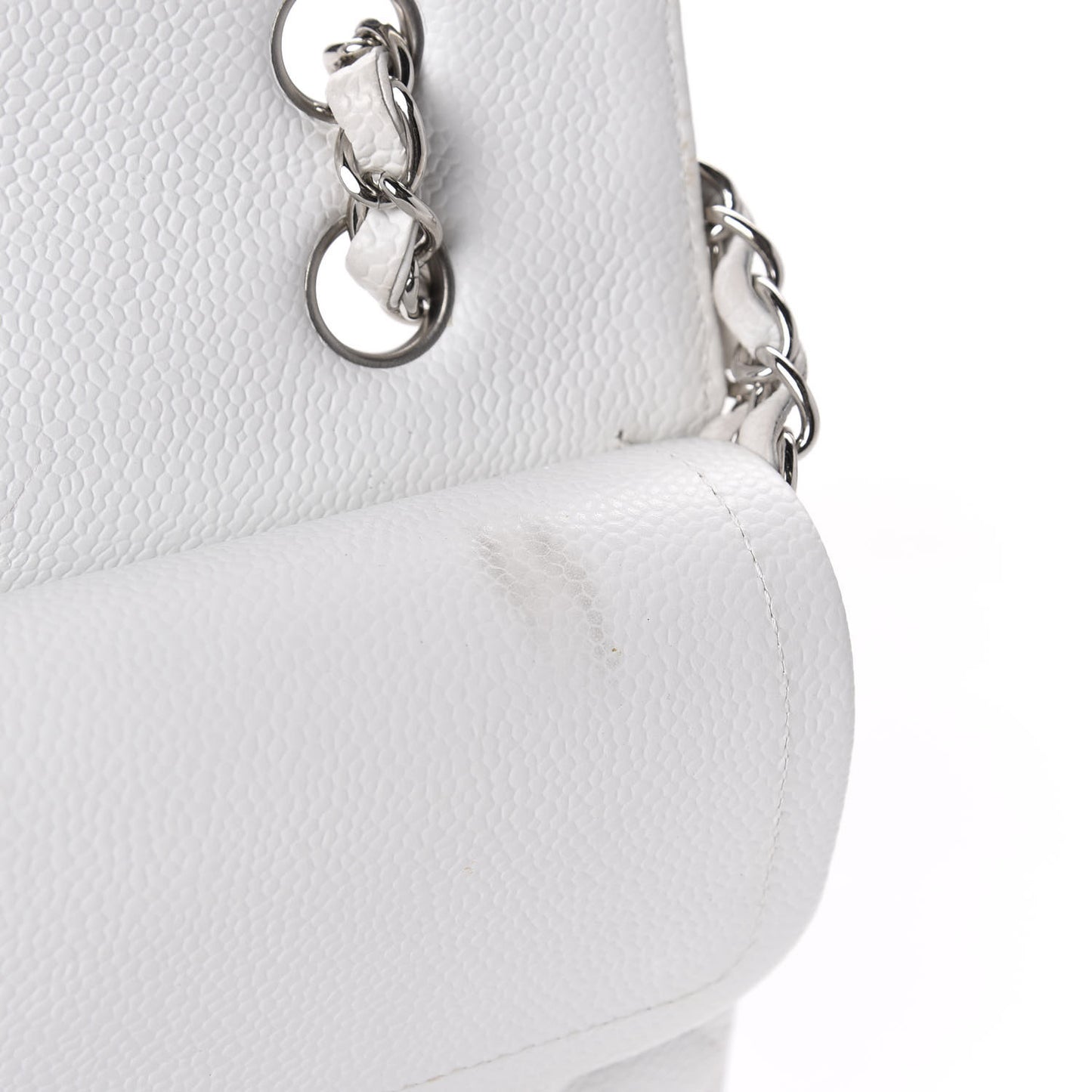 Caviar Quilted Medium Double Flap White