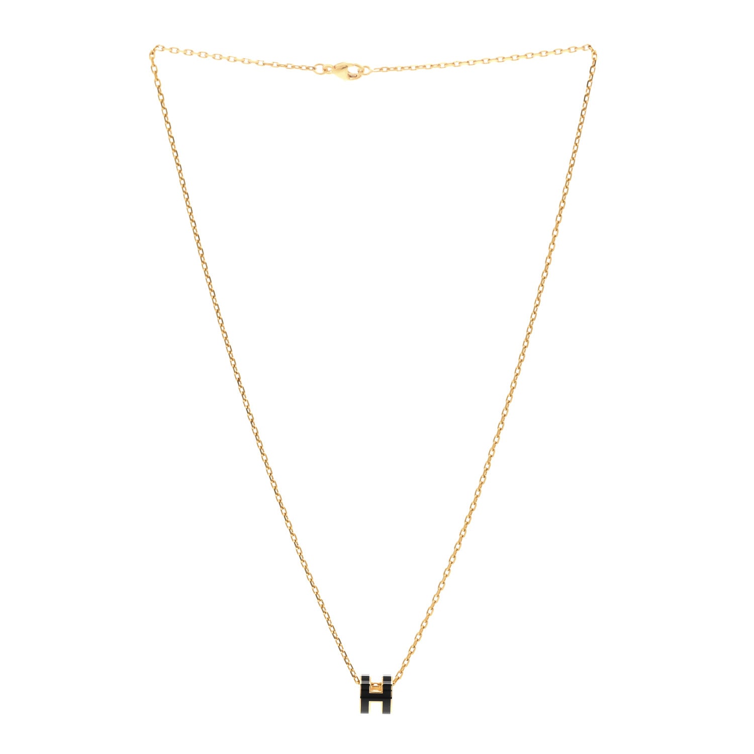 Hermes Lacquered Gold Mini Pop H Pendant Necklace Black 3 of 7