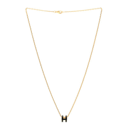 Hermes Lacquered Gold Mini Pop H Pendant Necklace Black 3 of 7