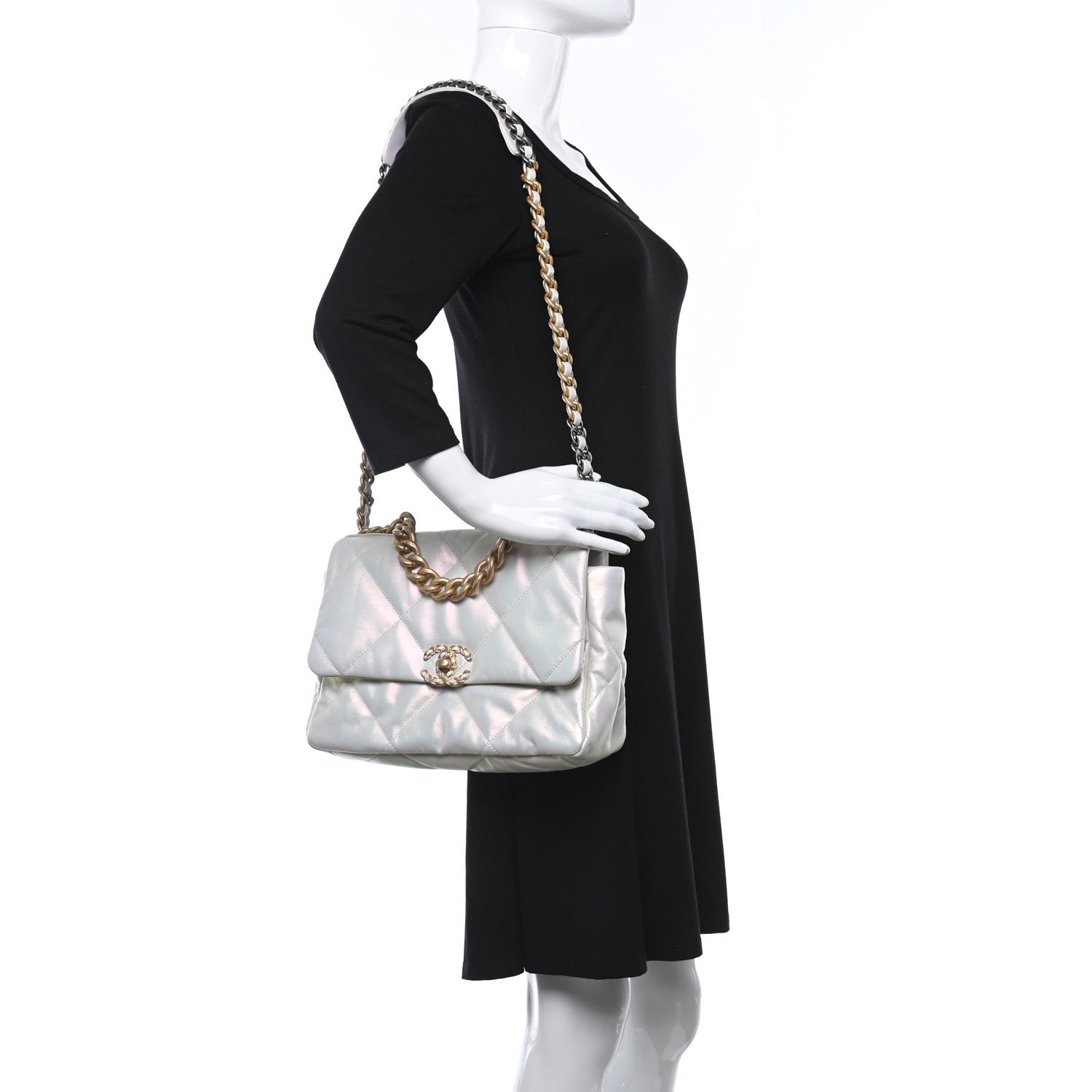 Chanel Iridescent Calfskin Quilted Large Chanel 19 Flap White 3 of 9