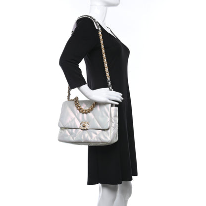 Chanel Iridescent Calfskin Quilted Large Chanel 19 Flap White 3 of 9
