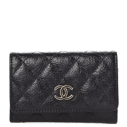 Chanel Calfskin Camellia Embossed Quilted Card Holder Black 1 of 9