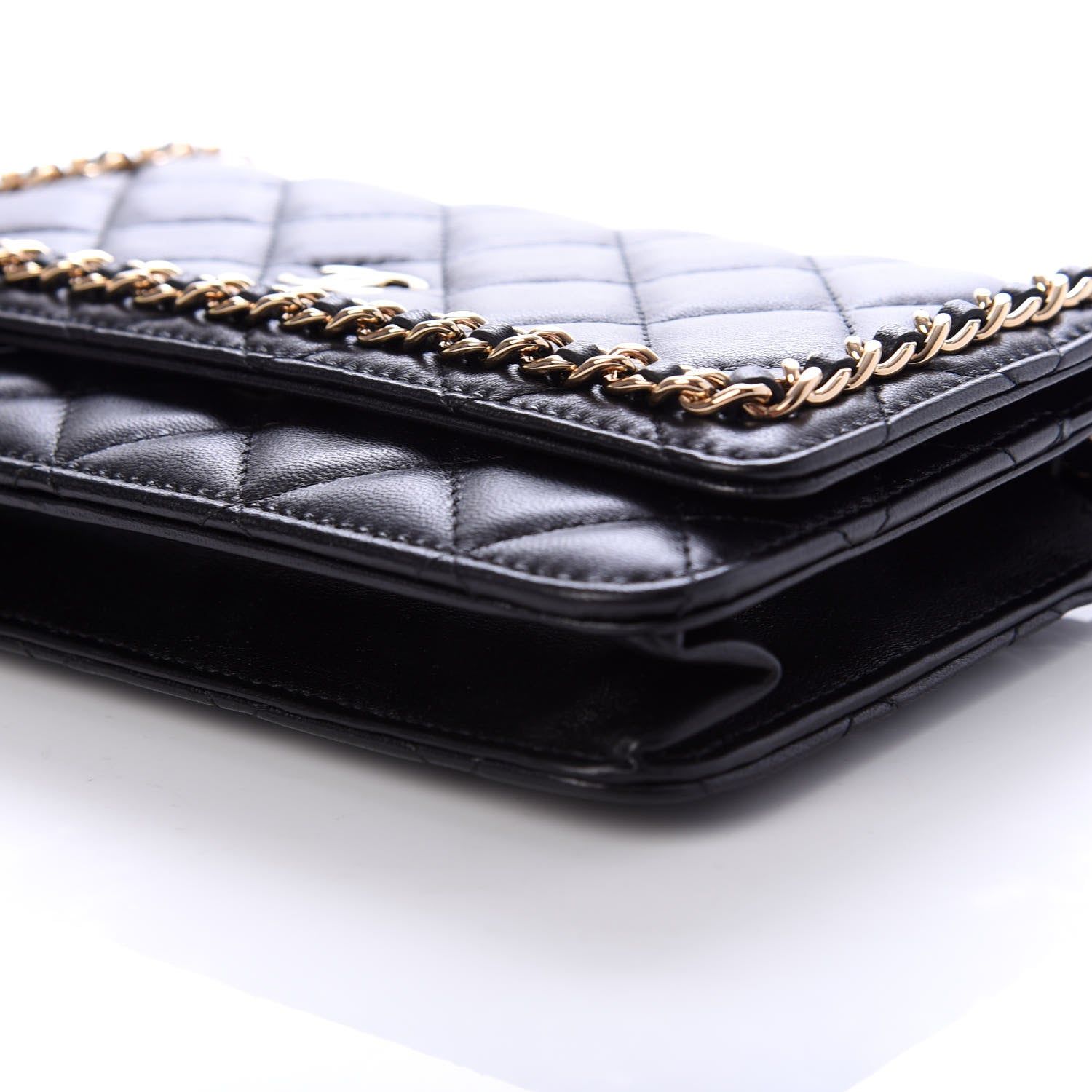 Chanel Lambskin Quilted Chain Around Wallet On Chain WOC Black 9 of 11