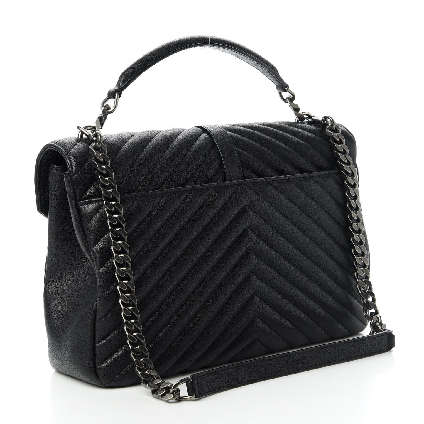 Sheepskin Matelasse Chevron Monogram Large College Satchel Black