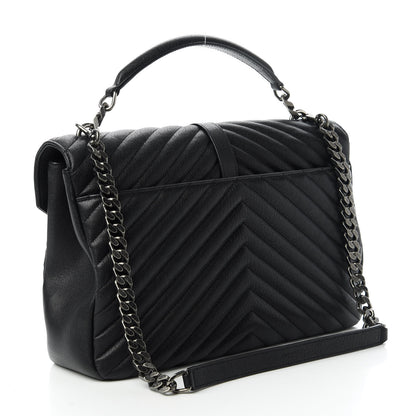 Saint Laurent Sheepskin Matelasse Chevron Monogram Large College Satchel Black 3 of 10