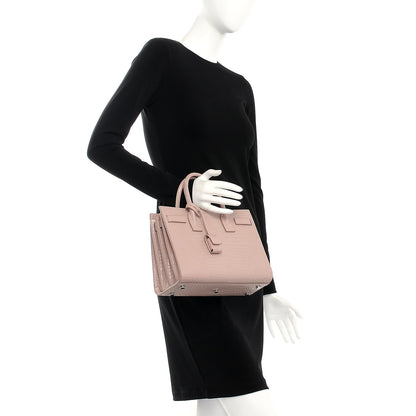 Saint Laurent Calfskin Crocodile Embossed Baby Sac De Jour Rose Antic 3 of 11
