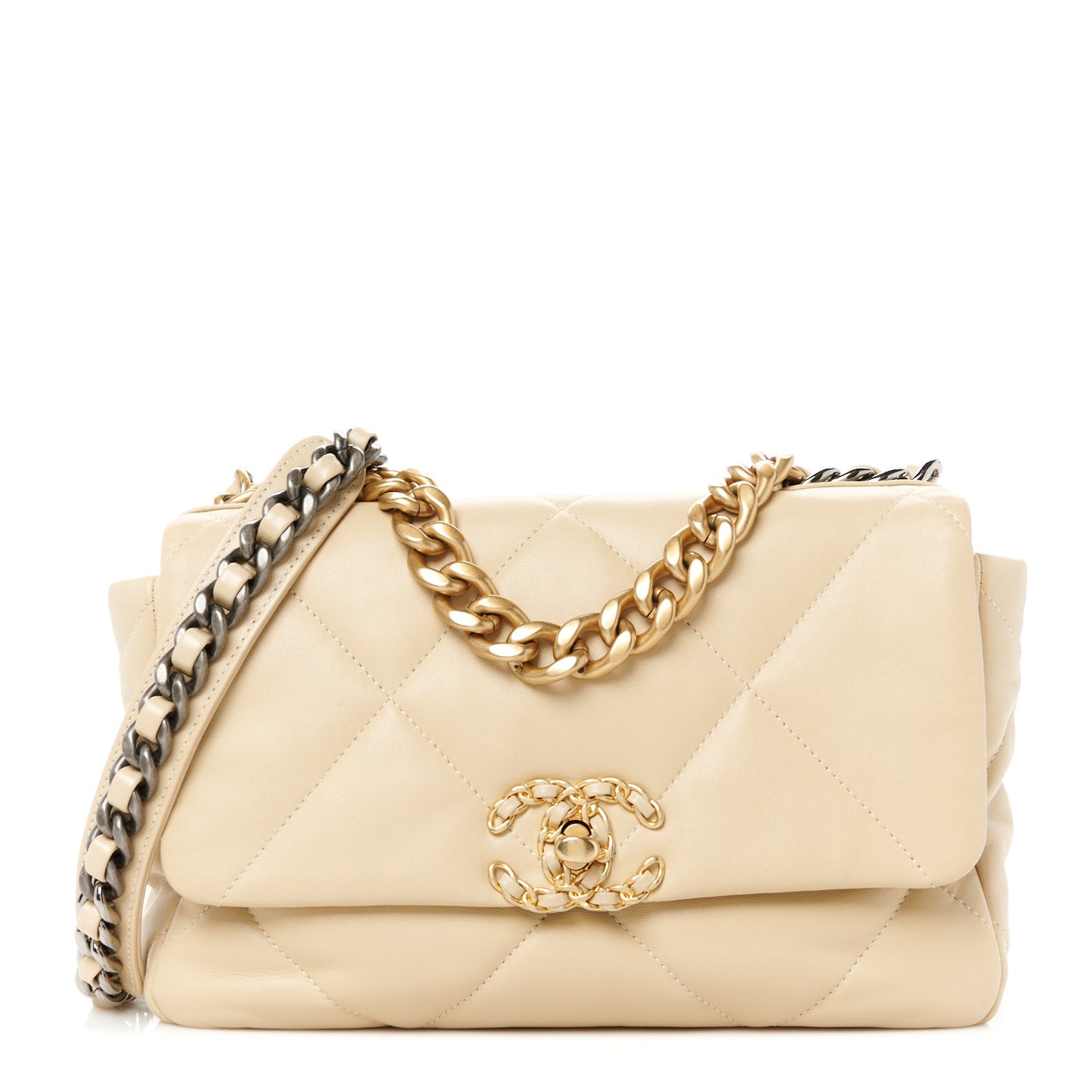 Lambskin Quilted Medium Chanel 19 Flap Beige