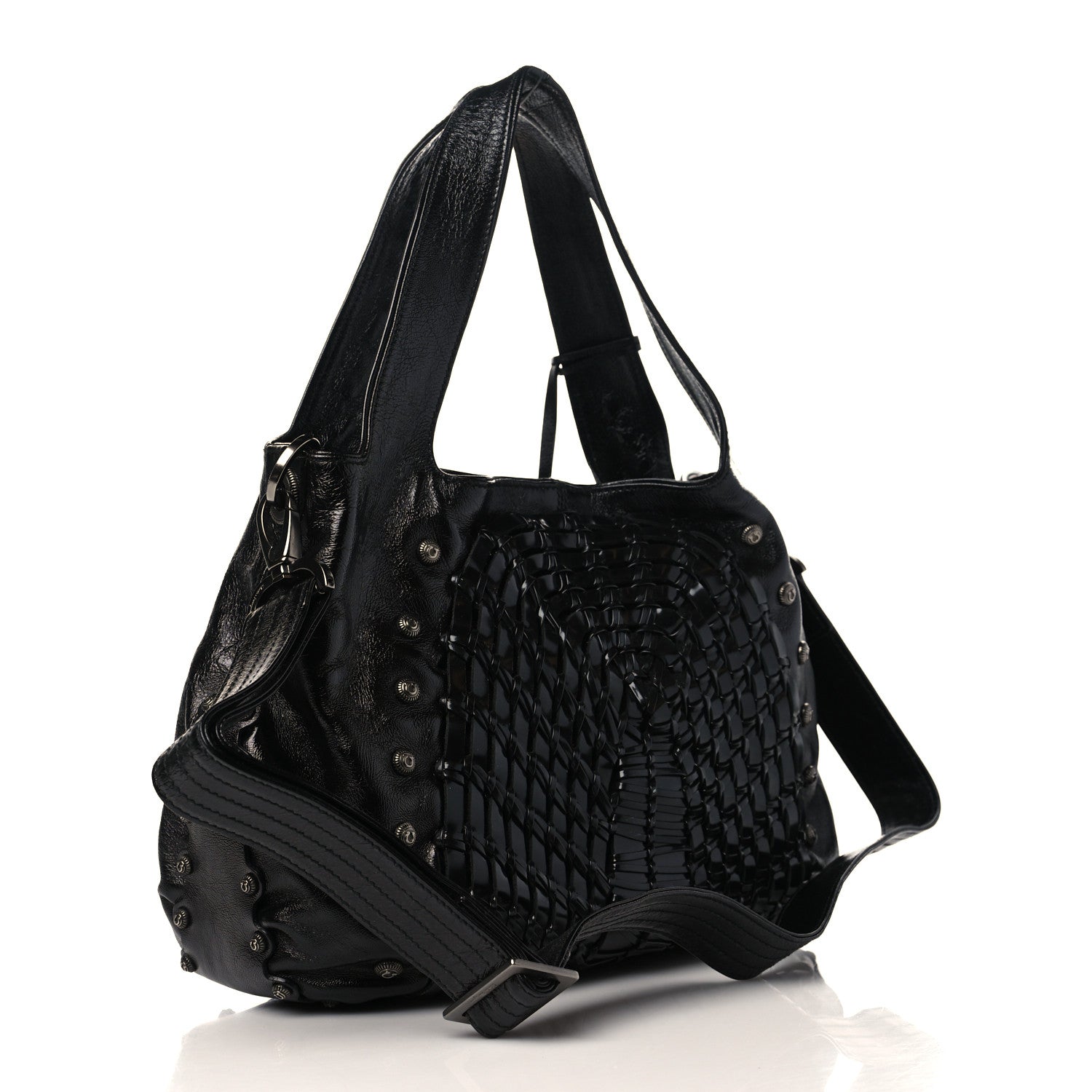 Salvatore Ferragamo Calfskin Woven Satchel Black 4 of 8