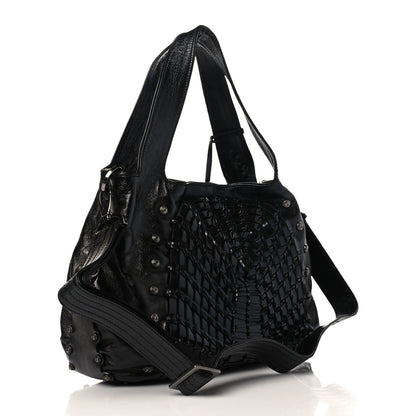 Salvatore Ferragamo Calfskin Woven Satchel Black 4 of 8