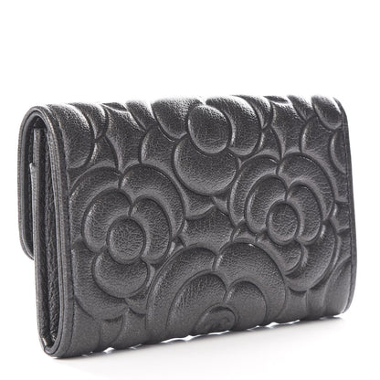 Chanel Goatskin Camellia Embossed Flap Card Holder Wallet Grey 2 of 11
