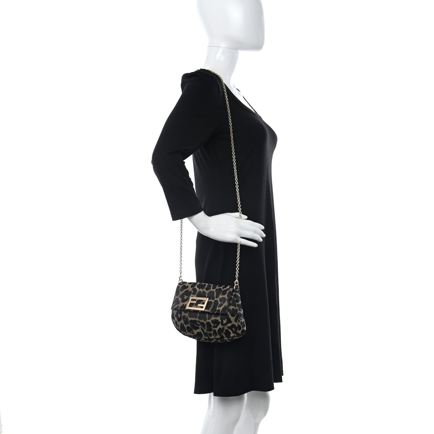 Fendi Jacquard Leopard Print Fendista Pouchette Crossbody Taupe Black 2 of 10