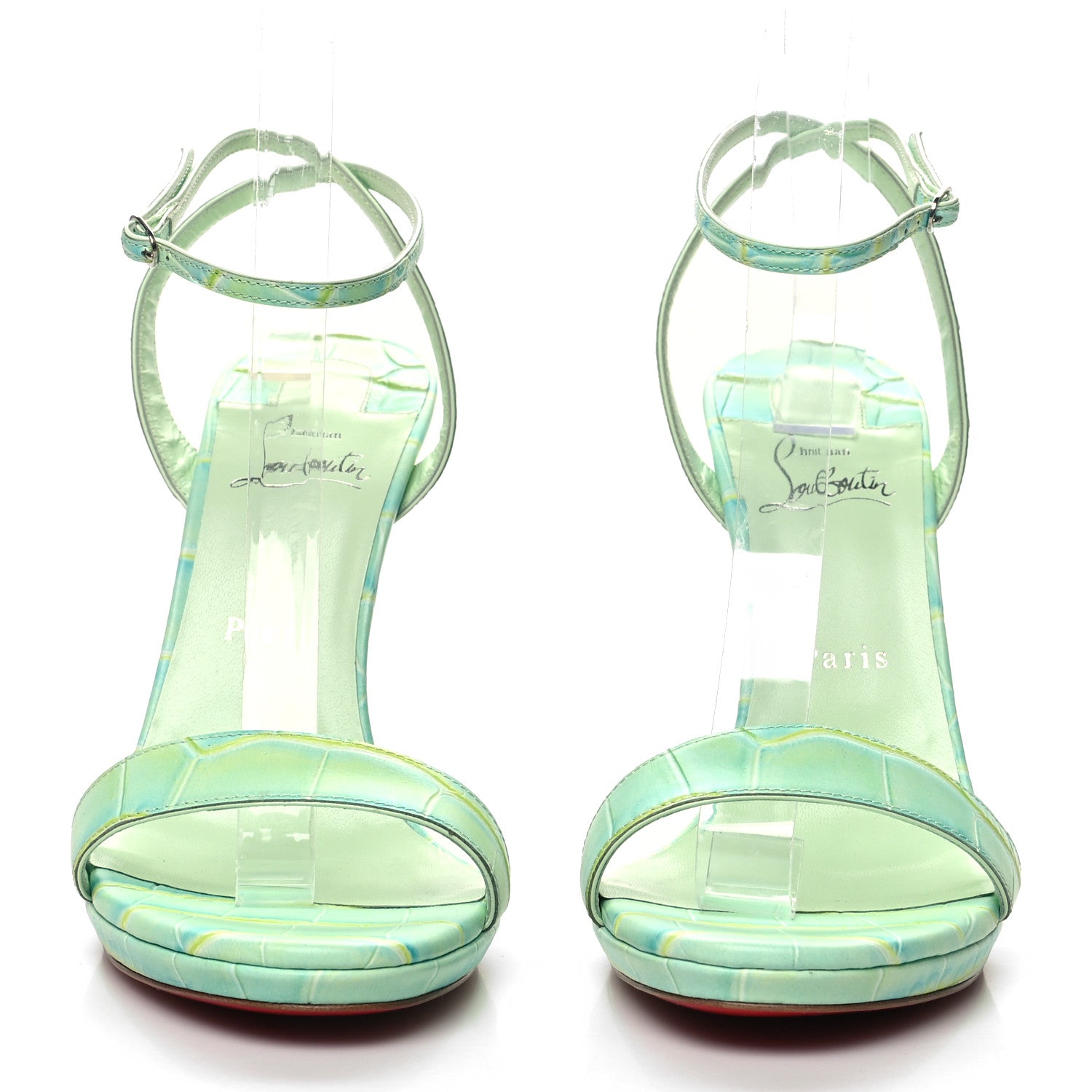 Christian Louboutin Calfskin Crocodile Embossed Loubi Queen 120 Pumps 40.5 Studio Green 2 of 8