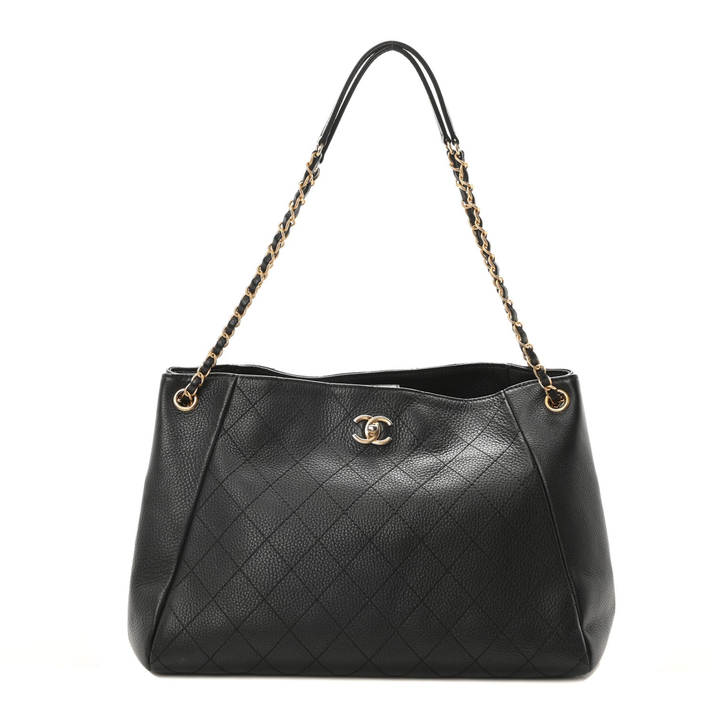 Grained Calfskin Stitched Large Supple Rock Shopping Black