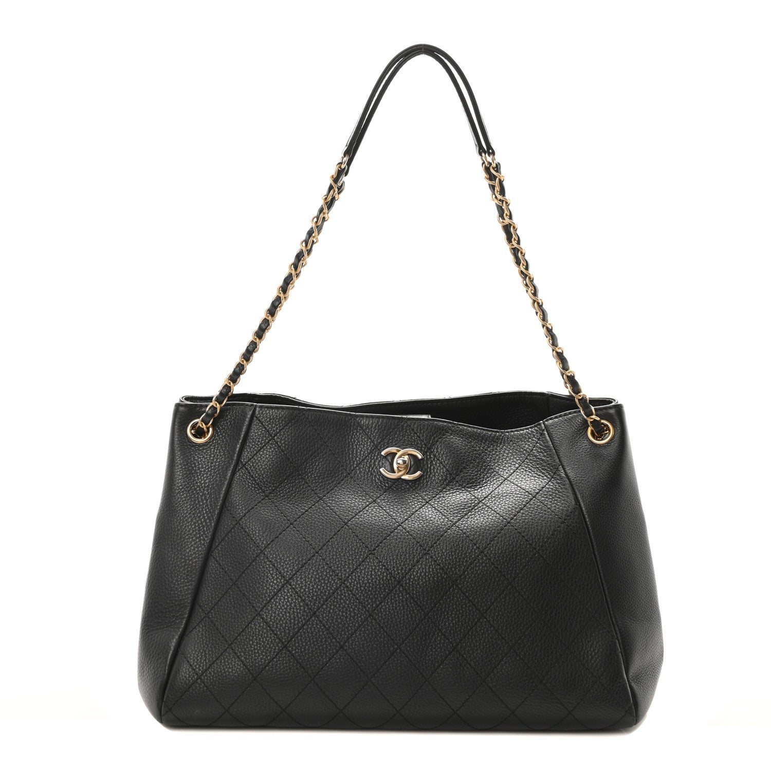 Chanel Grained Calfskin Stitched Large Supple Rock Shopping Black 1 of 10