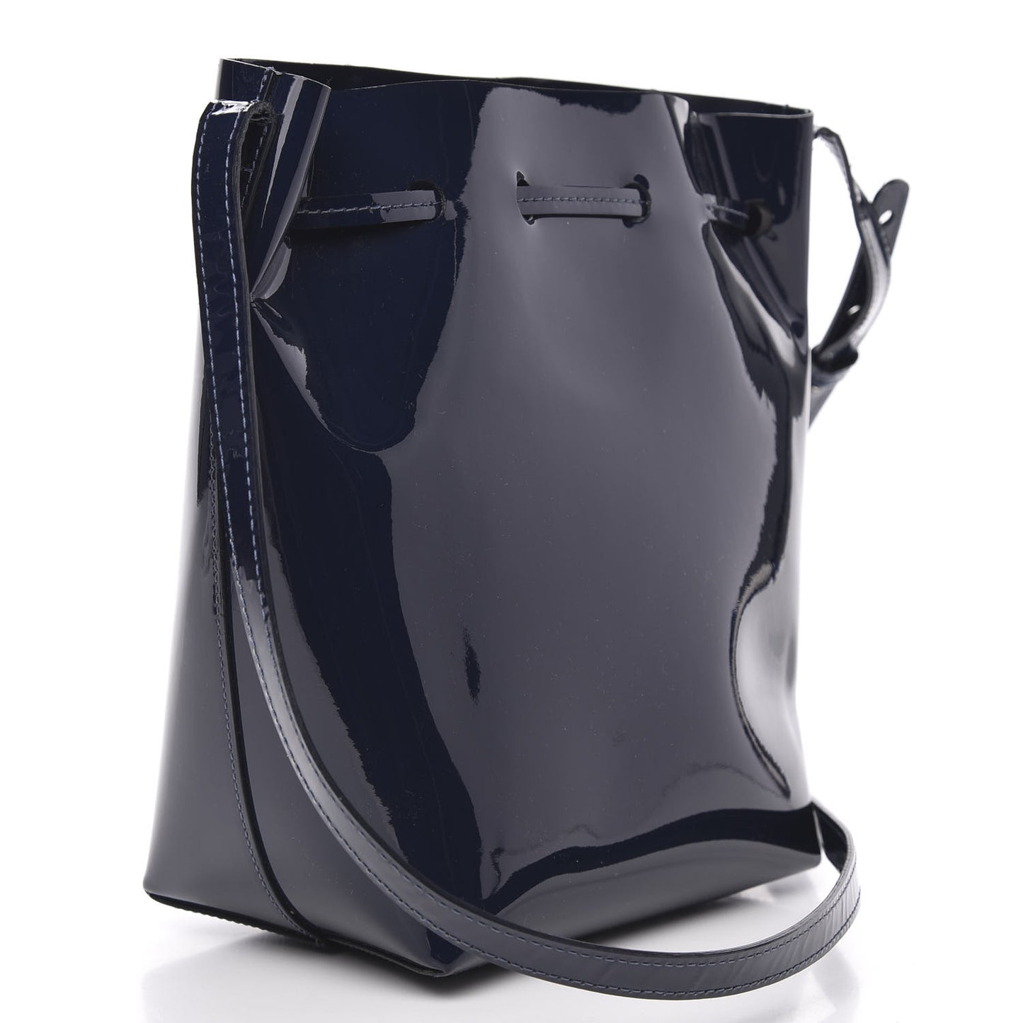 Patent Calfskin Bucket Bag Blu