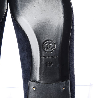 Chanel Suede Patent Cap Toe CC Ballerina Flats 35 Marine Black 7 of 11
