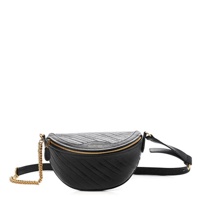 Balenciaga Shiny Goatskin Allover Logo Embossed XXS Souvenir Belt Bag Black 1 of 9