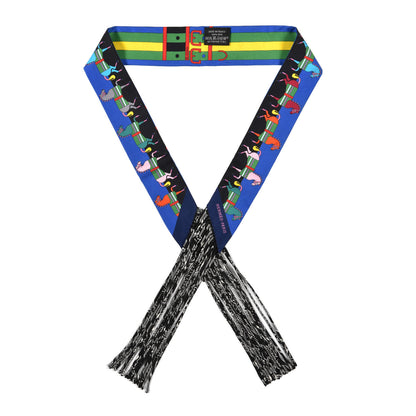 Hermes Silk Rocabar Fringed Twilly Bleu Royal Jaune Vert 1 of 3