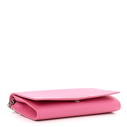 Balenciaga Signature Grained Calfskin Logo Ville Wallet on Chain Bubble Gum Black 4 of 10