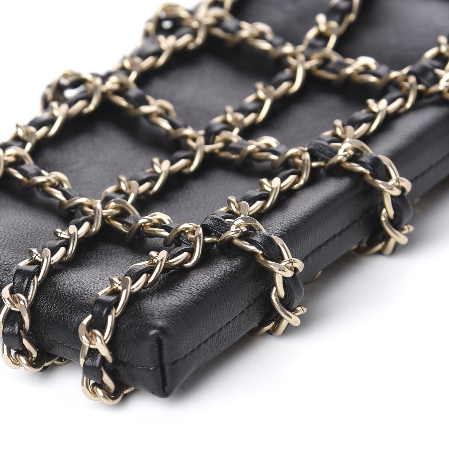 Lambskin Tech Me Out Clutch With Chain Black