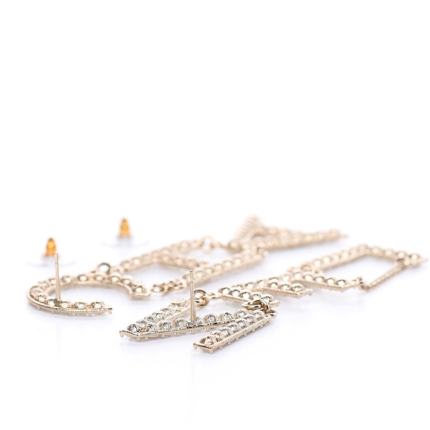 Chanel Crystal Cha-Nel Logo Drop Earrings Gold 4 of 5