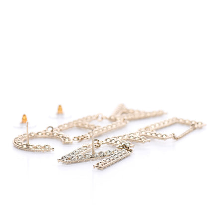 Chanel Crystal Cha-Nel Logo Drop Earrings Gold 4 of 5
