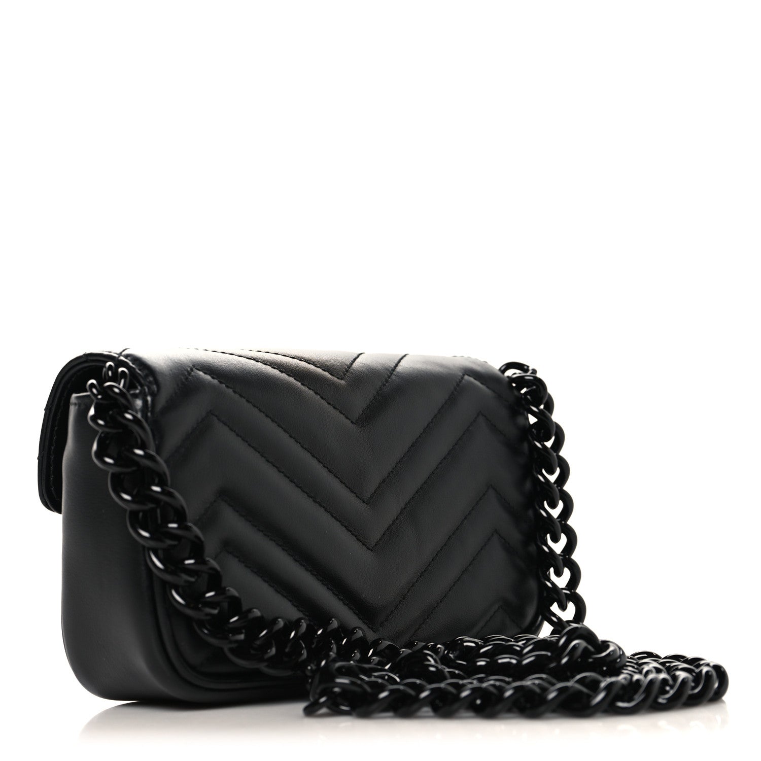 Gucci Calfskin Matelasse Monochrome GG Marmont Chain Belt Bag Black 2 of 10