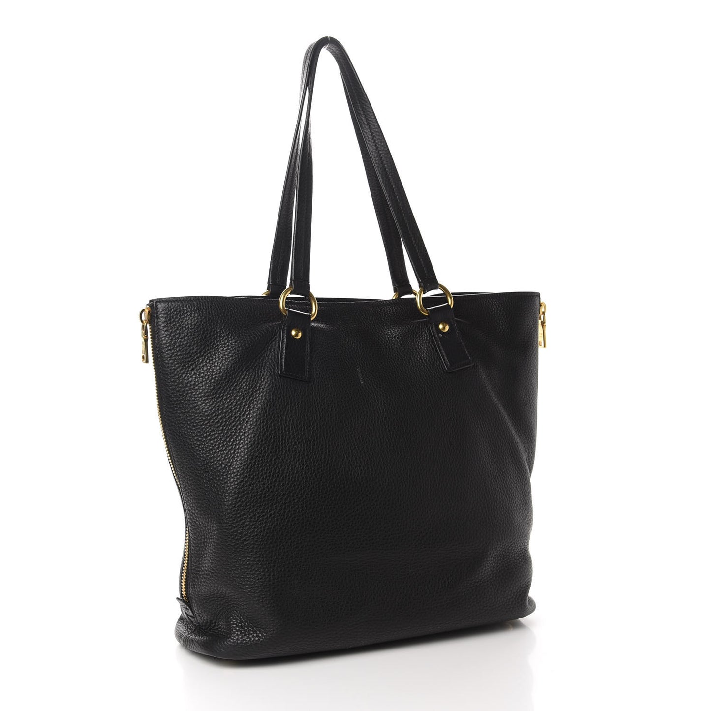 Vitello Daino Side Zip Tote Black