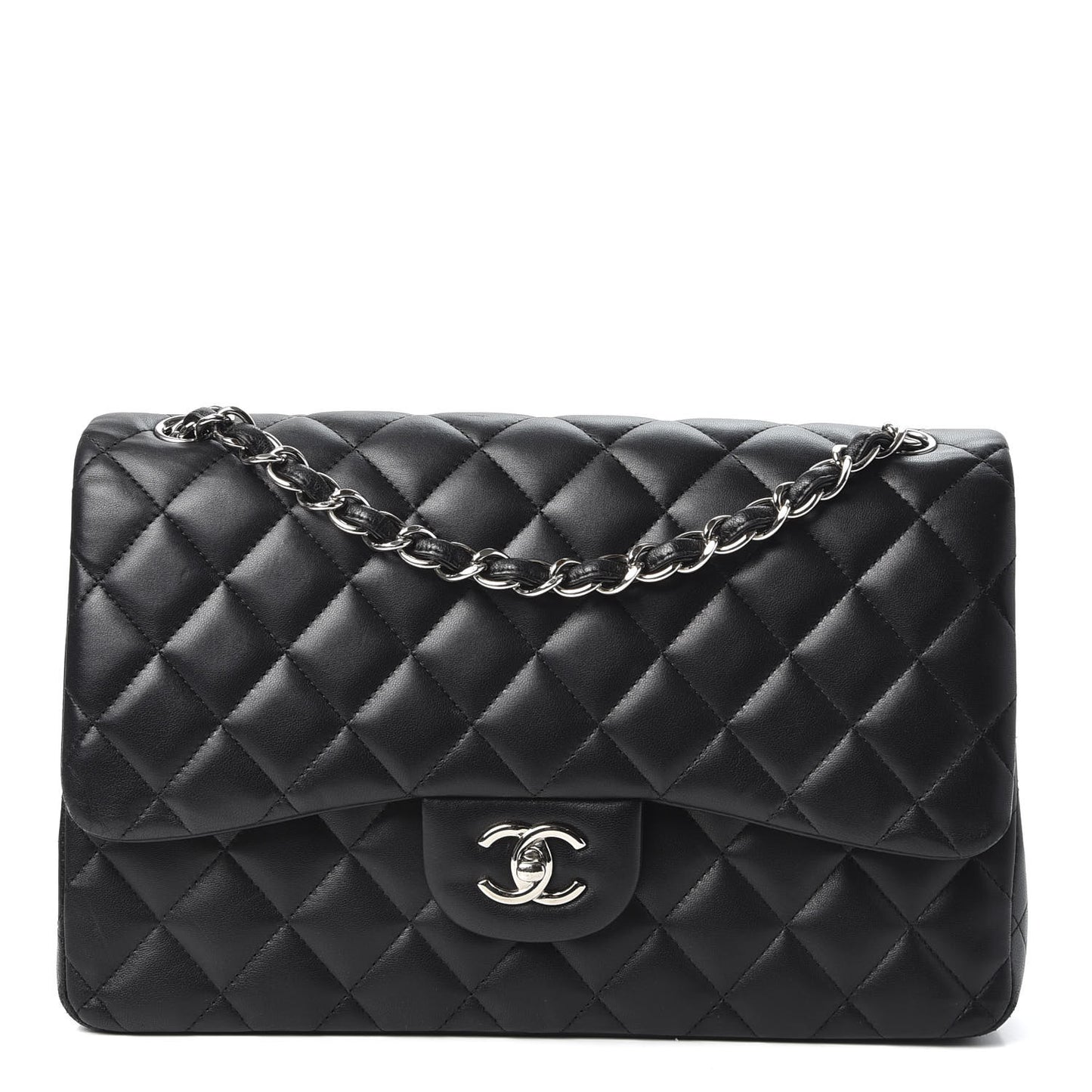 Lambskin Quilted Jumbo Double Flap Black