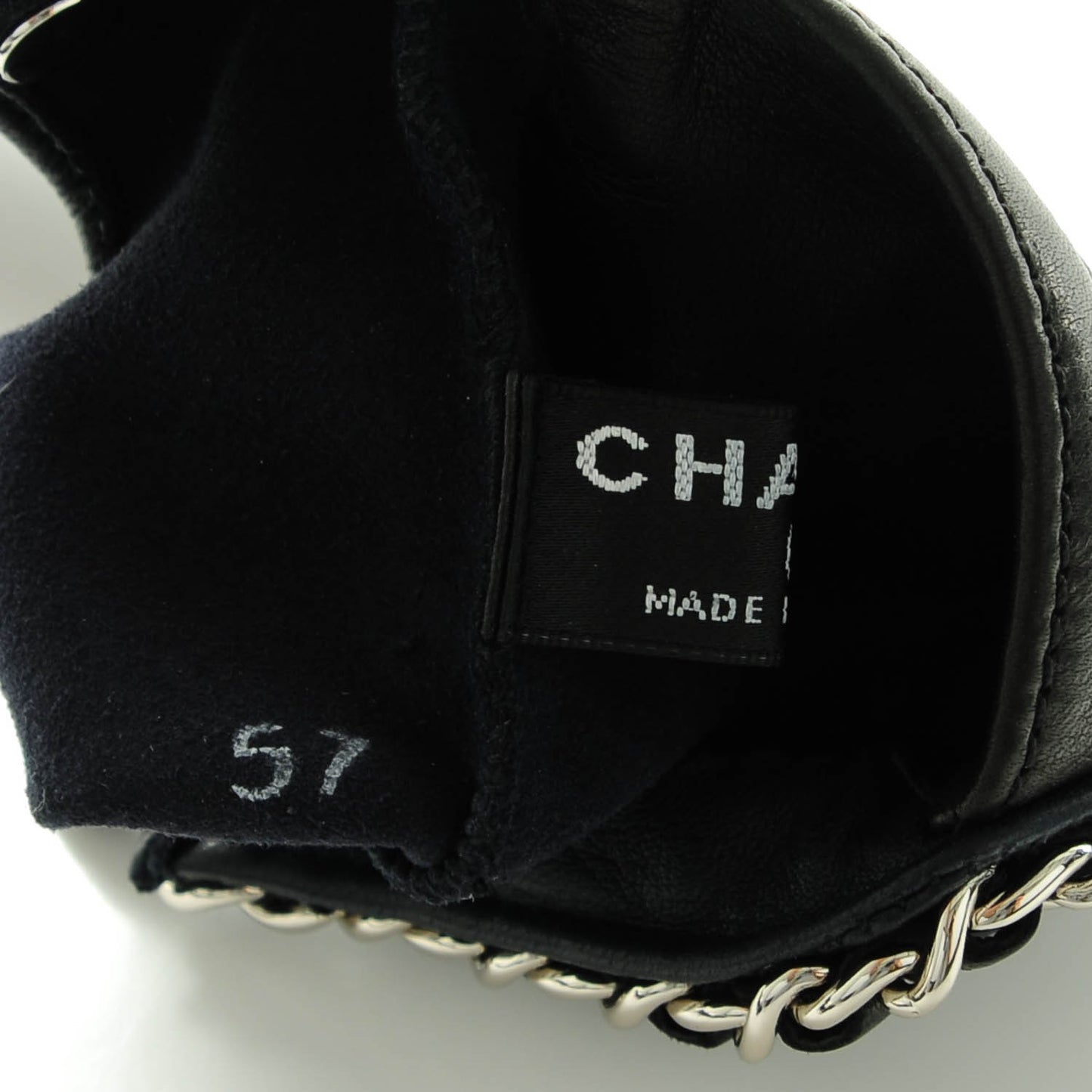 Lambskin Fingerless Chain CC Gloves 8 Navy Black