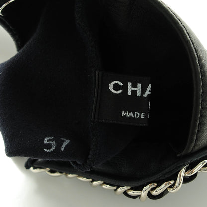 Chanel Lambskin Fingerless Chain CC Gloves 8 Navy Black 7 of 8