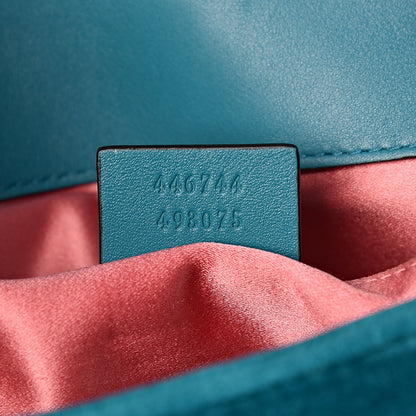 Gucci Velvet Matelasse Mini GG Marmont Shoulder Bag Pavone Cyan 9 of 13