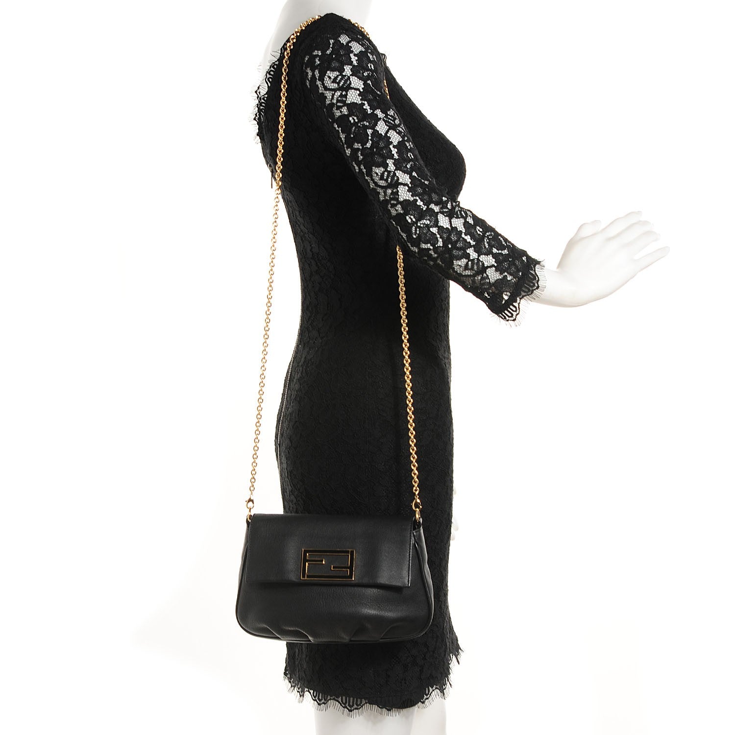 Fendi Vitello Flamingo Enamel Fendista Pouchette Crossbody Black 2 of 9