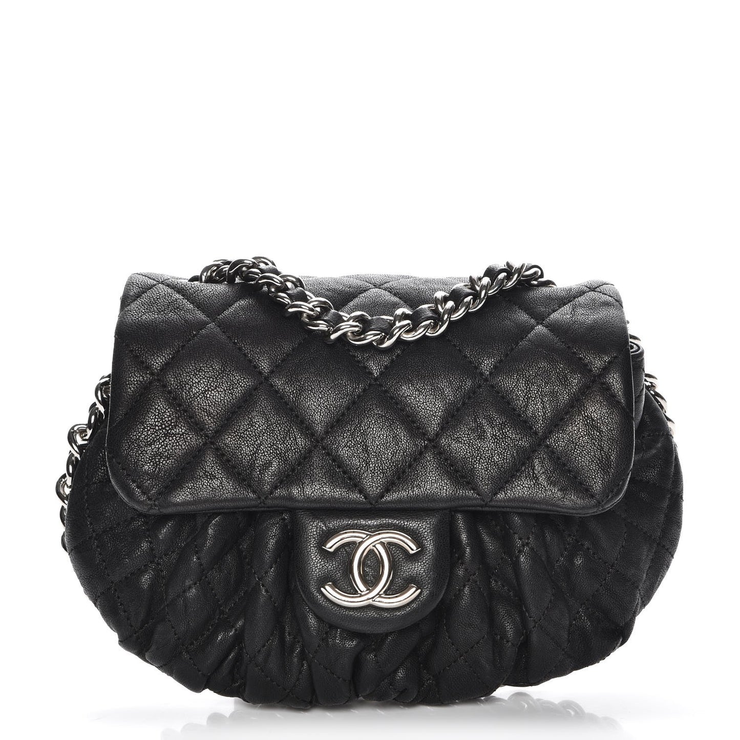 Washed Lambskin Quilted Mini Chain Around Flap Black