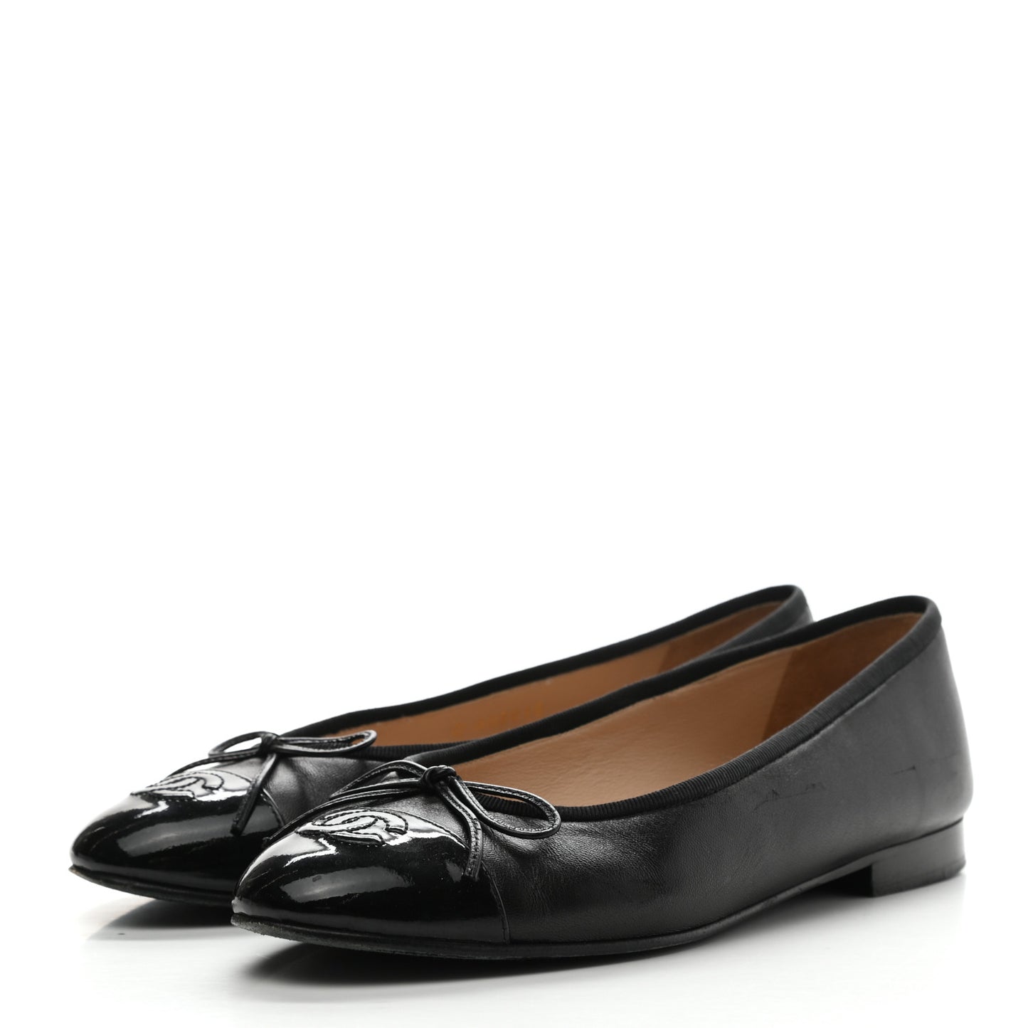 Lambskin Patent Cap Toe Ballerina Flats 38 Black