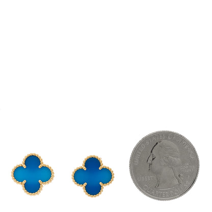 Van Cleef & Arpels 18K Yellow Gold Blue Agate Vintage Alhambra Earrings 2 of 5
