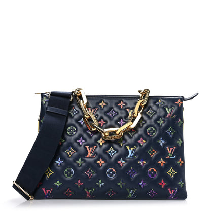 Louis Vuitton Lambskin Embossed Monogram LV Garden Coussin MM Navy Blue 1 of 9