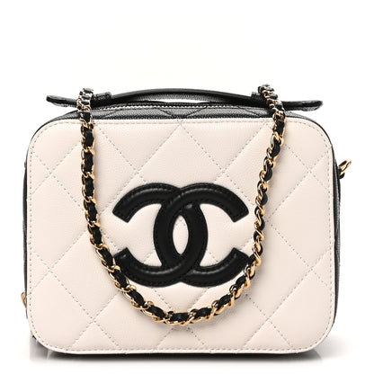 Chanel Caviar Quilted Small CC Filigree Vanity Case White Black 1 of 10