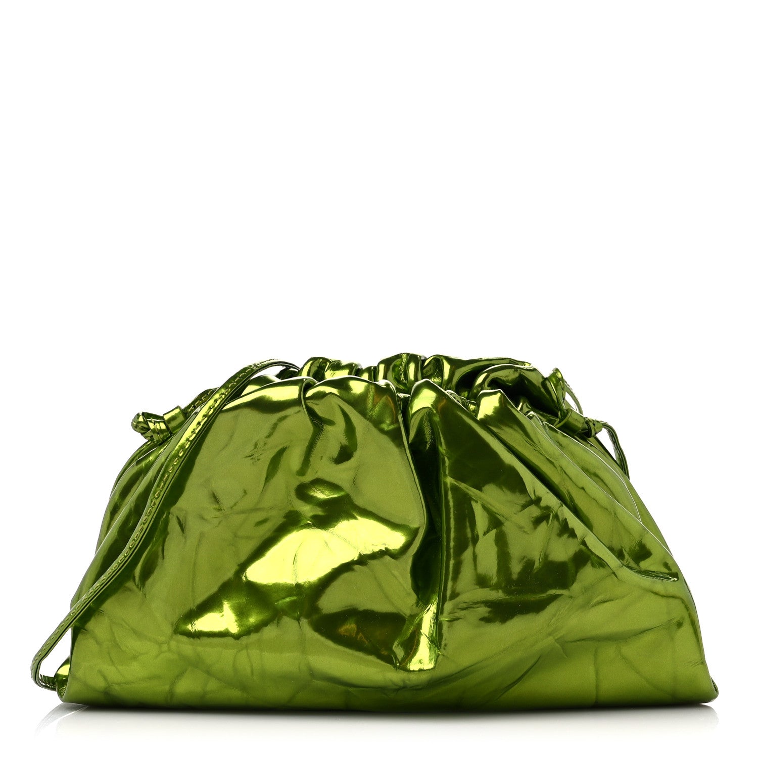 Bottega Veneta Metallic Crushed Calfskin The Mini Pouch Chlorophyll 1 of 9