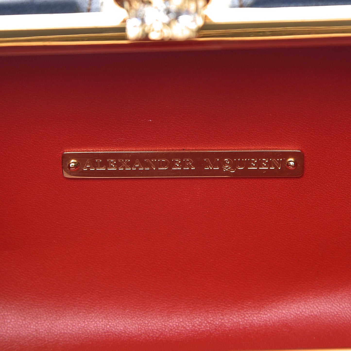 Patent Calfskin Britannia Skull Box Clutch Red Blue