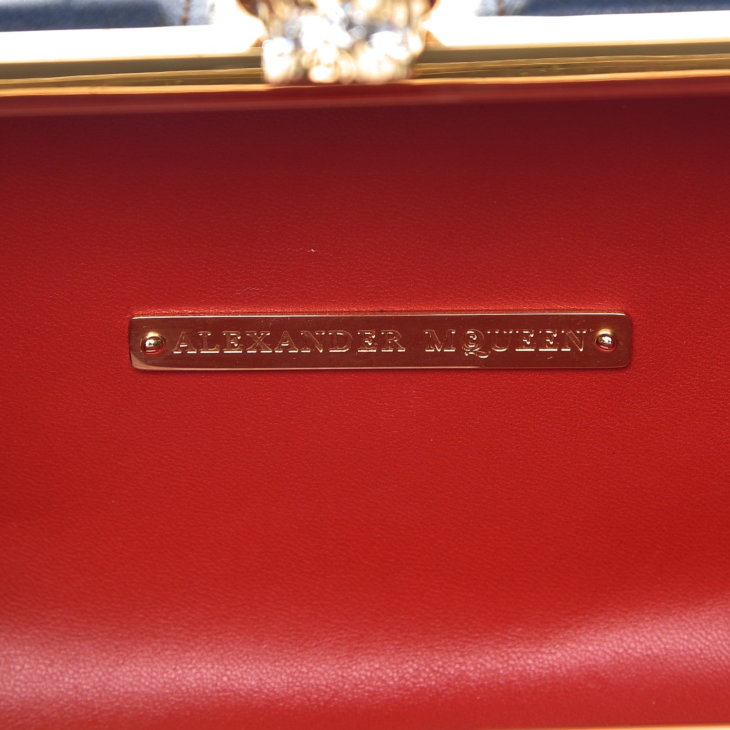Alexander McQueen Patent Calfskin Britannia Skull Box Clutch Red Blue 6 of 9