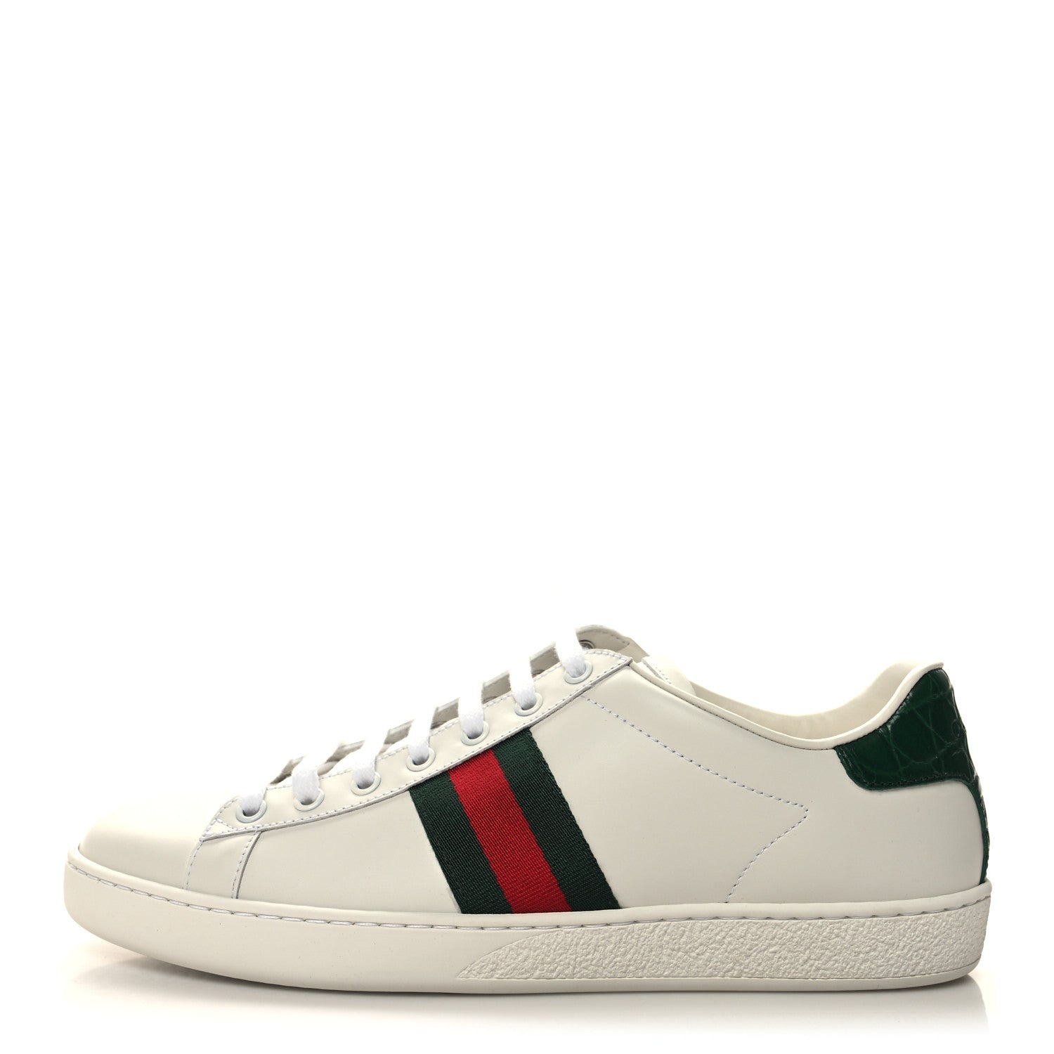 Gucci Calfskin Crocodile Web Womens Ace Sneakers 40.5 White Green 1 of 9