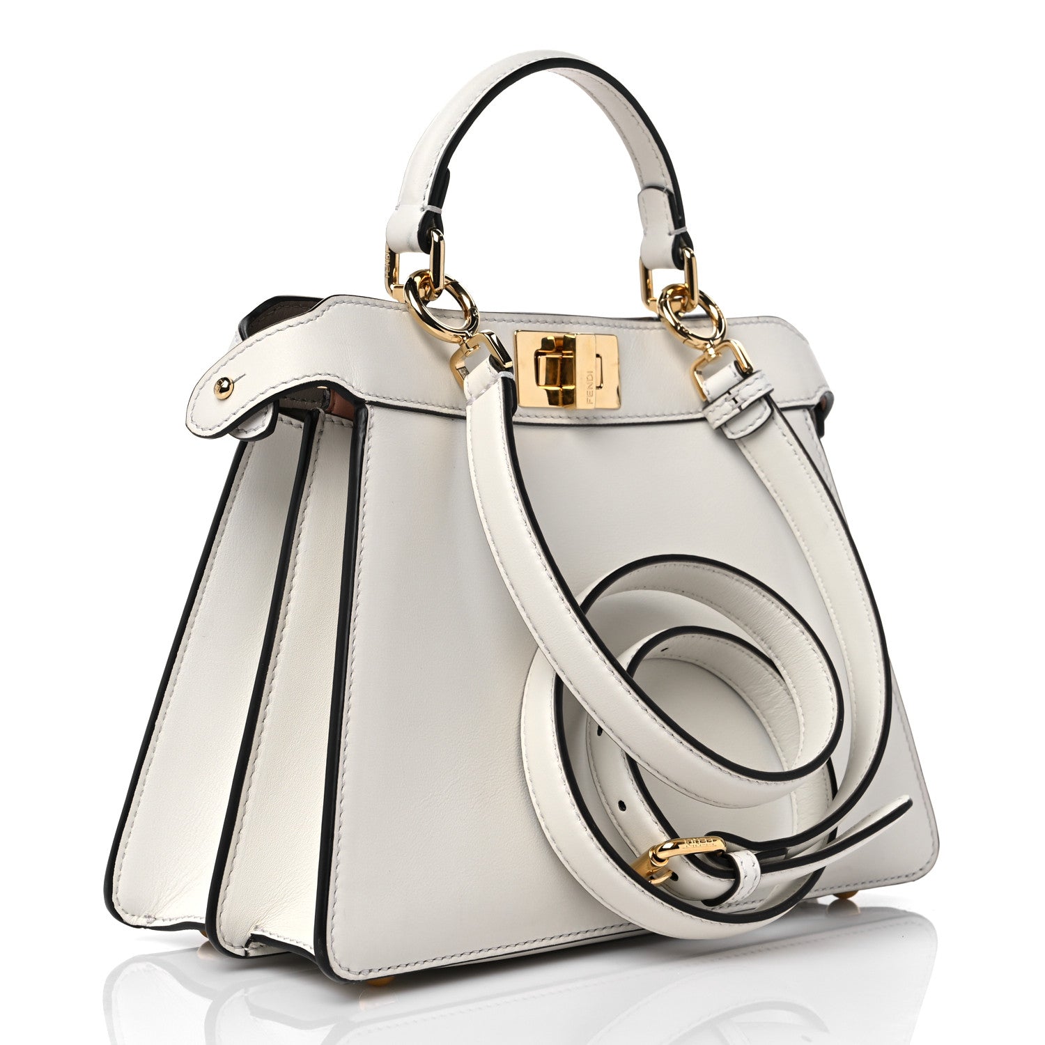 Fendi Vitello Seta Nappa Bi-Color Small Peekaboo I SEE U Satchel White Ice Light Rose Tortora 3 of 14