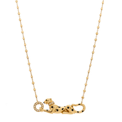 Cartier 18K Yellow Gold Diamond Tsavorite Black Lacquer Panthere De Cartier Necklace 1 of 6
