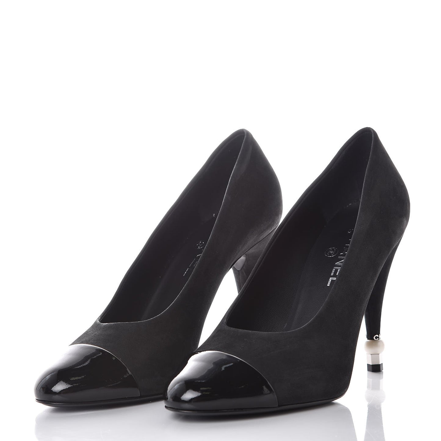 Suede Calfskin Patent Cap Toe CC Pumps 41 Black