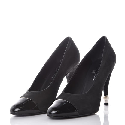 Chanel Suede Calfskin Patent Cap Toe CC Pumps 41 Black 2 of 8